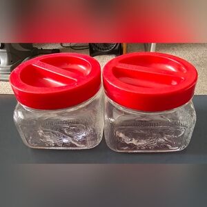 Vintage Borgonovo glass canisters with red plastic lids ITALY